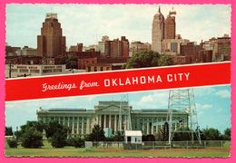 Cp Dentelée - Greetings From Oklahoma City - 2 Vues - Skyline Of Greater - State Capitol - MIRRO KROME - Oklahoma City