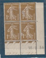 FRANCE  Semeuse  1 Ct Olive 1934 N° 277A Côte 4€ Micro Adhérences  Sur 2 Timbres - 1930-1939