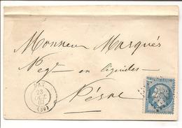 Lettre Petit Format 1867. Avec Oblitération : NERAC - DAX. Losange 1283. - 1800 – 1899