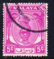 Malaya Perak 1950-6 Sultan Izzuddin Shah Definitives 5c Bright Mauve Value, Used, SG 132a - Perak