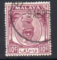 Malaya Perak 1950-6 Sultan Izzuddin Shah Definitives 10c Purple Value, Used, SG 136 - Perak