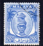 Malaya Perak 1950-6 Sultan Izzuddin Shah Definitives 20c Blue Value, Used, SG 140 - Perak