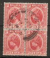 MALAYA - PERAK 1937 6c  SG 92 FINE USED BLOCK OF 4 Cat £36 - Perak