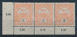 ** 1913 Turul 3f ívsarki Hármascsík, A Középső Bélyeg II. Típusú - Other & Unclassified