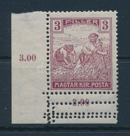 ** 1916 Arató 3f ívsarki Bélyeg Alul Négyszeres Fogazással - Other & Unclassified