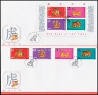 1998 Kínai Újév: Tigris éve Sor Mi 834-837 + Blokk Mi 57 2 Db FDC-n - Other & Unclassified