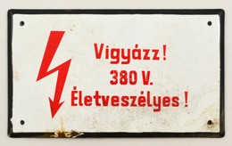 Vigyázz 380 V életveszélyes. Zománc Tábla. 20x12 Cm - Autres & Non Classés