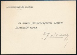 Zsitvay Tibor (1884-1969): Ügyvéd, Igazságügyi Miniszter, A Nemzetgyűlés Elnökének Aláírása üdvözlő Kártyán - Sonstige & Ohne Zuordnung