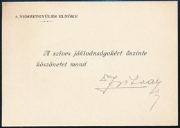 Zsitvay Tibor (1884-1969): Ügyvéd, Igazságügyi Miniszter, A Nemzetgyűlés Elnökének Aláírása üdvözlő Kártyán - Andere & Zonder Classificatie