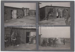 Cca 1940 Dr. Csörgeő Tibor (1869-1868): Egy Altiszt Reggeli Fürösztése. 4db Vintage Katonai Fotósorozat, Egy Papírra Rag - Other & Unclassified