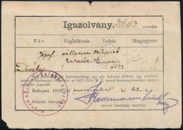 1919 Bp., Igazolvány A Magyar Központi Katonai Ruhatár Pecsétjével - Ohne Zuordnung