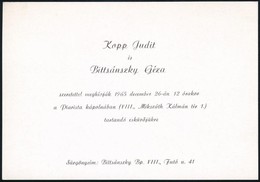 1965-1995 Kopp Judit (1943-1995) Molnár C. Pál Díjas Szobrász Művész Halálozási értesítője, és Esküvői Meghívója Bittsán - Unclassified