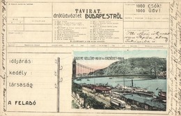 T2/T3 1907 Budapest V. Pesti Rakpart, Szent Gellért-hegy Az Erzsébet Híddal, Villamos. Távirat, Drótüdvözlet Budapestről - Non Classificati