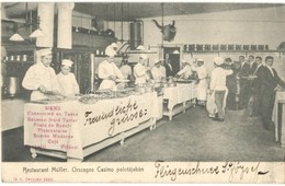 T2/T3 1905 Budapest V. Restaurant Müller Az Országos Kaszinó Palotájában, Konyha Belső, Szakácsok és Pincérek, Riegler J - Non Classificati