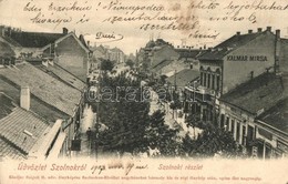 T3 1907 Szolnok, Utcakép, Schvarcz, Kalmár Mirsa (Miksa) üzlete. Kiadja Szigeti H. Udv. Fényképész (kis Szakadás / Small - Non Classés