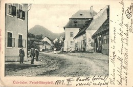 T2/T3 1904 Felsőbánya, Baia Sprie; Utcakép, Sárody Sándor és Róth Mihály üzlete / Street View With Shops (EK) - Unclassified