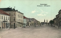 * T3 Szászrégen, Reghin; Közép Utca, Városi Szálloda, üzletek / Mittelgasse / Street View, Hotel, Shops  (Rb) - Ohne Zuordnung