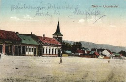 T3 Tövis, Teius; Utcakép, Ábrahám Testvérek üzlete, Református Templom / Street View, Shops, Calvinist Church (fa) - Ohne Zuordnung