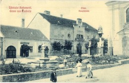 T2/T3 1910 Rohonc, Rechnitz, Rohunac; Hauptplatz / Fő Tér, Takarékpénztár, Özv. Blauné Fodrászata, üzlete. W. L. 2397. / - Unclassified