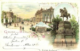 T2/T3 Berlin, Schlossbrücke, Ruhmeshalle, Denkmal Friedrich D. Grosse / Castle Bridge, Hall, Statue, Floral, Litho (EK) - Ohne Zuordnung