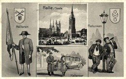 T2/T3 Halle, Halloren, Hallunken, Hallenser / Humorous Postcard, Automobile (EK) - Non Classificati