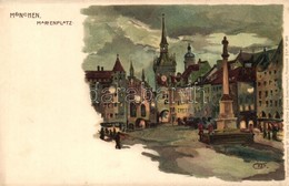 ** T2 München, Marienplatz / Square, Kuenstlerpostkarte No. 1170. Von Ottmar Zieher, Litho, Artist Signed - Unclassified