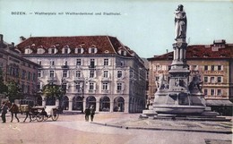 * T2/T3 Bolzano, Bozen; Waltherplatz, Waltherdenkmal, Stadthotel / Square, Statue, Hotel - Ohne Zuordnung