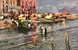 ** T1/T2 Naples, Napoli; Spiaggia Della Marinella / Beach, Art Postcard, Artist Signed - Zonder Classificatie