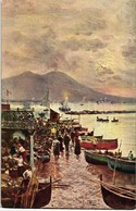 ** T1/T2 Naples, Napoli; S. Lucia Nuova, Borgo Marinaro / Port, Art Postcard, Artist Signed - Zonder Classificatie