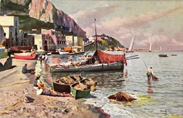 ** T1 Naples, Napoli; Marina Grande / Port, Art Postcard, Artist Signed - Unclassified