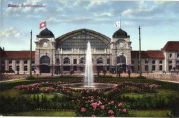 ** T1 Basel, Bundesbahnhof / Railway Station, Flags, Trams. Wilhelm Frey No. 253. - Zonder Classificatie