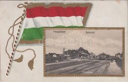 T4 1916 Pragersko, Pragerhof; Bahnhof. Verlag Amalie Churfürst No. 03140. / Railway Station. Hungarian Flag, Emb. Litho  - Ohne Zuordnung