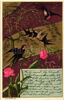 T2 Swallows, Floral, K & B.D. Serie 808. Dess. 1. Litho - Ohne Zuordnung