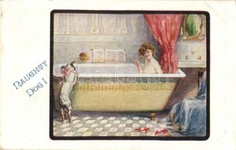 T2/T3 Naughty Dog! Erotic Postcard With Nude Lady In The Bathtub And A Peeping Dog. Inter-Art Co. 'Art Color' Series No. - Zonder Classificatie