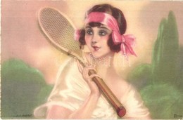 ** T2 Lady With Tennis Racket, Sport, Art Postcard. Meissner & Buch Kunstkarte Nr. 3201. S: Leo Fontan - Non Classificati