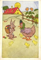 * T2 Easter Art Postcard With Rabbit And Chicken. Unsigned Walt Disney (?) - Ohne Zuordnung