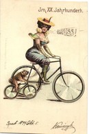 T2 1899 Im XX. Jahrhundert / In The 20th Century (in The Future) Art Postcard With Lady And Dog On Bicycles. E. A. Schwe - Sin Clasificación