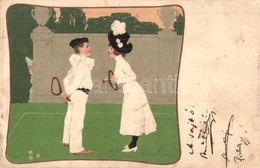 T3 1900 Lawn-Tennis / Couple's Tennis Match. Meissner & Buch Künstler-Postkarten Serie 1039. Litho S: B. Wennerberg (fel - Non Classificati