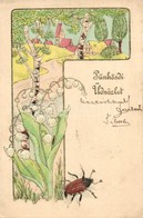 T2/T3 Pünkösdi üdvözlet / Pentecost, Lily Of The Valley, May Bug, Emb. - Unclassified