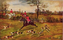 * T2 Hunters On Horseback With Dogs On The Run, Raphael Tuck & Sons 'Oilette' Postcard No. 3302, Artist Signed - Unclassified