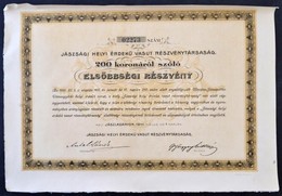 Jászladány 1911. 'Jászsági Helyi Érdekü Vasut Részvénytársaság' Elsőbbségi Részvénye 200K-ról T:III - Non Classés