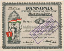 Budapest 1920. 'Pannonia Keresztény Fogyasztási Szövetkezet' üzletrésze Teljesen Befizetett 50K-ról, Bélyegzéssel, Szelv - Zonder Classificatie