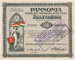 Budapest 1920. 'Pannonia Keresztény Fogyasztási Szövetkezet' üzletrésze Teljesen Befizetett 50K-ról, Bélyegzéssel, Szelv - Sin Clasificación