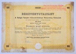 Budapest 1944. 'A Salgó-Tarjáni Kőszénbánya Részvény-Társulat' Részvényutalványa 3000P-ről, Bélyegzéssel és Szárazpecsét - Zonder Classificatie