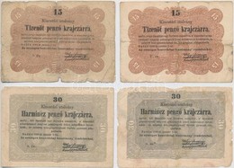 1849. 15kr (2x) + 30kr (2x) 'Kossuth Bankó' T:III-,IV - Ohne Zuordnung