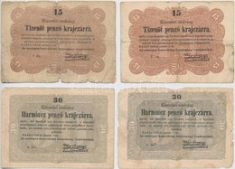 1849. 15kr (2x) + 30kr (2x) 'Kossuth Bankó' T:III-,IV - Sin Clasificación