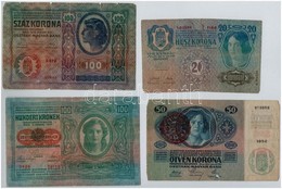 1912-1915. 8db-os Vegyes Magyar Korona Bankjegy Tétel, Közte Több Felülbélyegzett T:III,III-,IV Ragasztott - Ohne Zuordnung