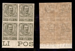 REGNO D'ITALIA - 1901 - 45 Cent Floreale (75g) - Quartina Non Dentellata Bordo Foglio - Gomma Originale - I Due Inferior - Autres & Non Classés