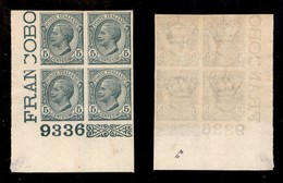 REGNO D'ITALIA - 1906 - Prova D’Archivio - 5 Cent (P81) - Quartina Angolare Con Numero Di Tavola 9336 - Gomma Originale - Other & Unclassified