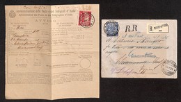 REGNO D'ITALIA - Marcia Su Roma - Insieme D’archivio - Raccomandata RR (rifiutata E Mai Aperta) Con 1 Lira Isolato (144) - Other & Unclassified